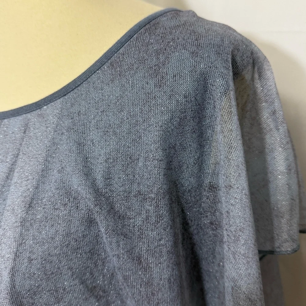 Women’s Size 2XL Chic Sheer Overlay Blue Blouse - Picture 12 of 15